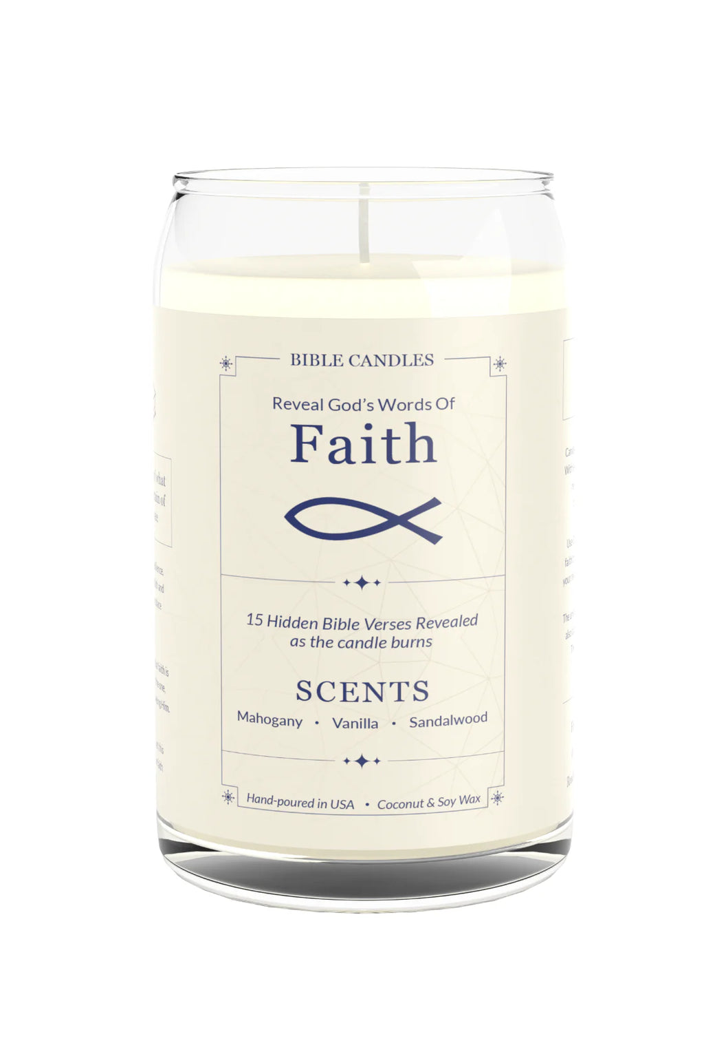Faith Bible Candle - Mahogany, Vanilla & Sandalwood Scent with Hidden Verses