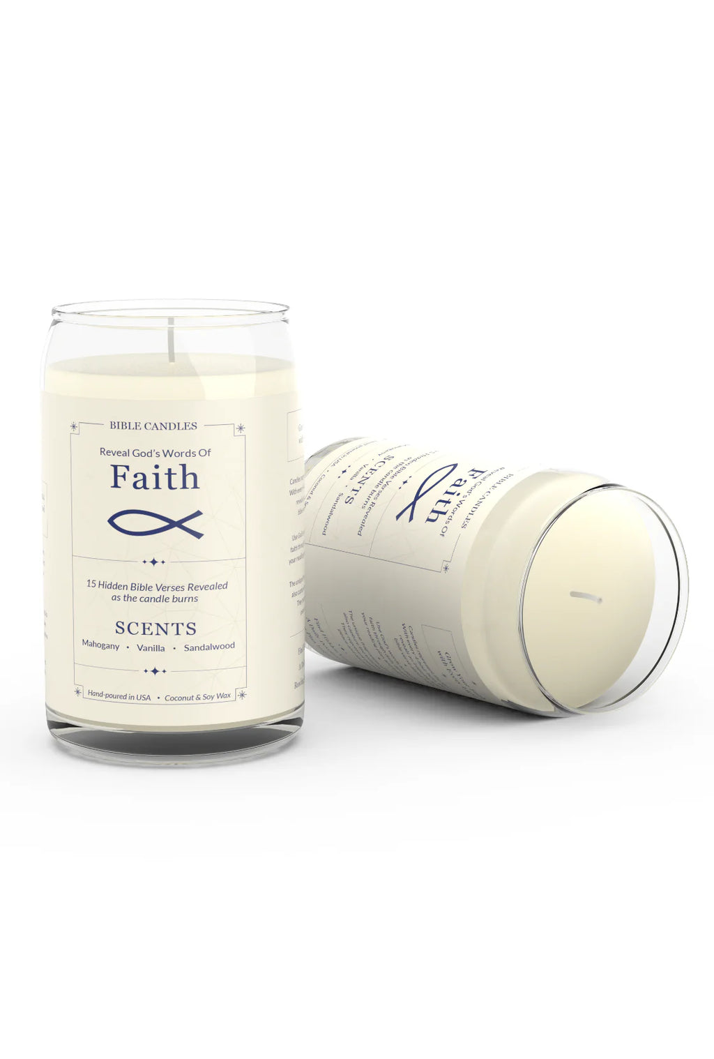 Faith Bible Candle - Mahogany, Vanilla & Sandalwood Scent with Hidden Verses